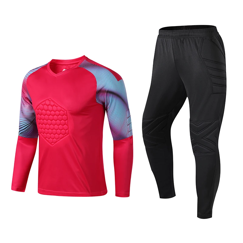 

Men's Adult Soccer Training Goalkeeper Uniforms Protective Sponge long Sleeve Football Goalkeeper Jersey shirt and Pants, As picture show