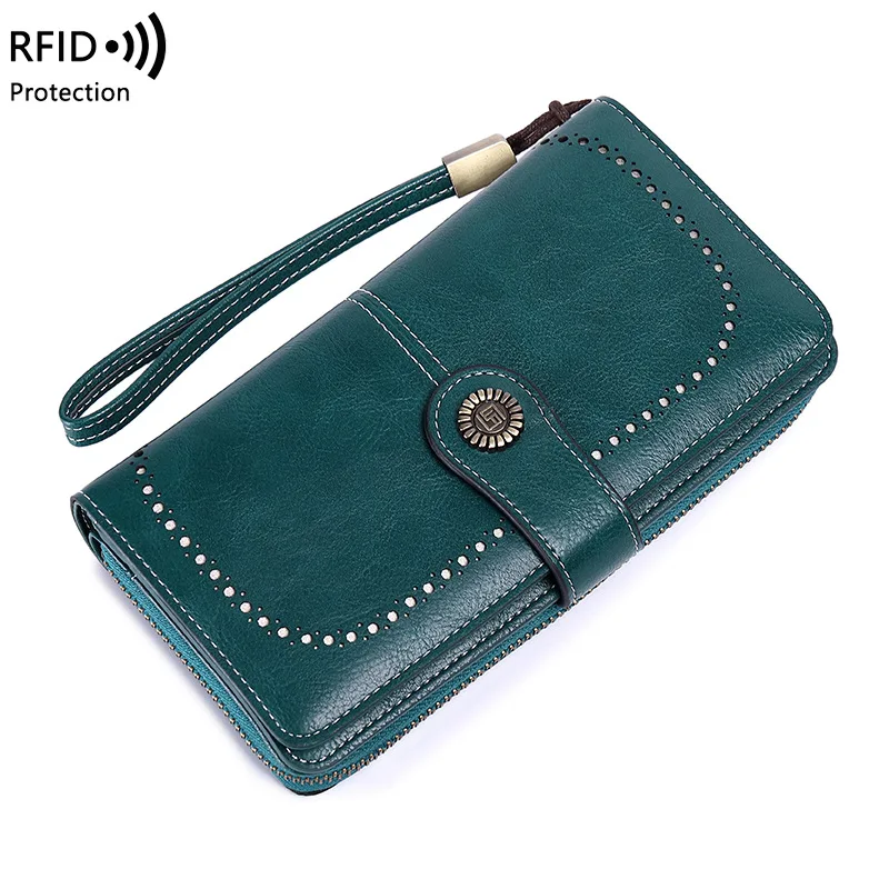 

Ready to ship PU leather long ladies wallets zipper clutch Carteras De Mujer Wristlet cell phone RFID cards holder wallet, Red, blue, black, gray, orange, brown