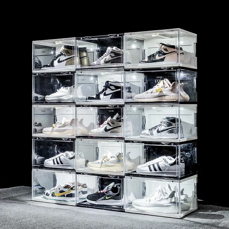 

Eco Friendly Shoes Storage Box Clear Led Sound Control Light Custom Shoes Box, Transparent/black