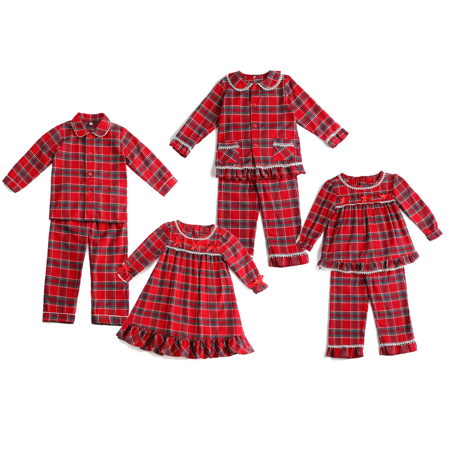 

Boutique clothing kids sleepwear set Christmas flannel pajamas outfit red cotton new baby girls' clothing sets