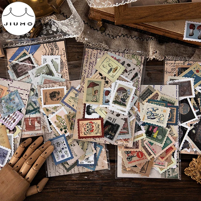 

46Pcs/pack 6 Designs Vintage Retro Stamp Museum Creative Stickers High Quality Deco Stationery Children Stickers JIUMO