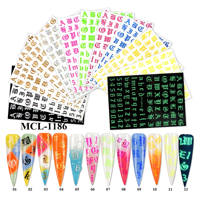 

Wholesale 12 Colors Old Times Number Letter Nail Art Stickers Decal