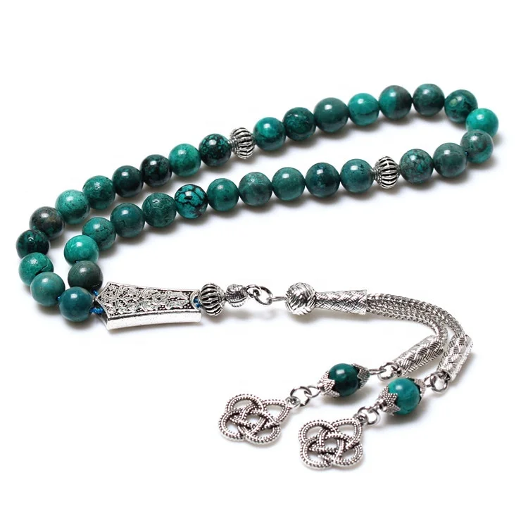 

Factory Wholesale 8MM Green Turquoise Stone Islamic Prayer Beads 33 Muslim Rosary bead Tasbih howlite stone tasbeeh misbaha