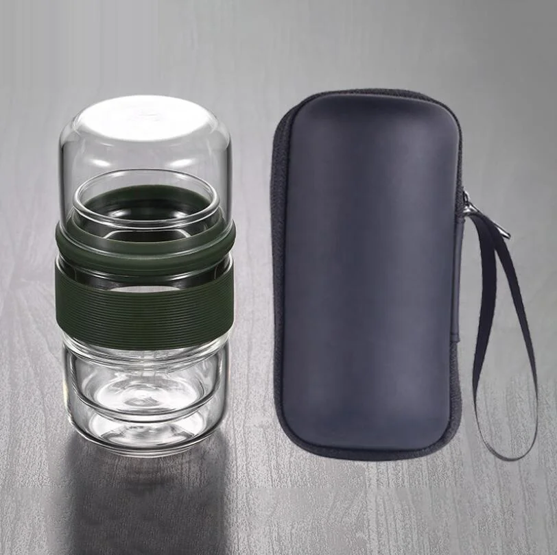 

High borosilicate travelable thermos mini glass tea pot green set, Clear/customized