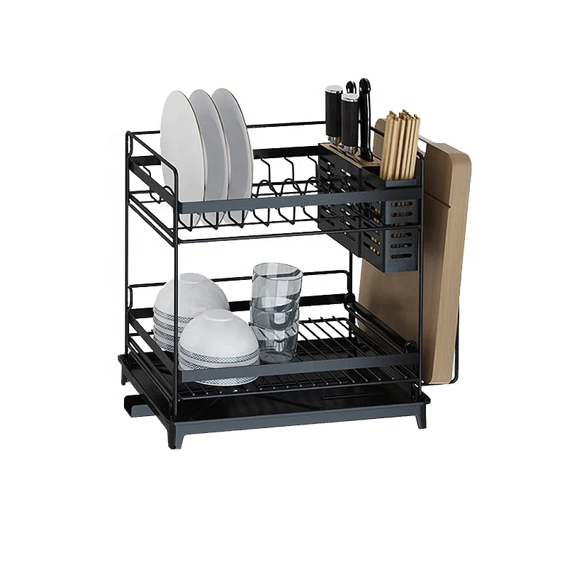 

Factory Price Newest 201 Stainless Steel 2 Layer Dish Rack, Black