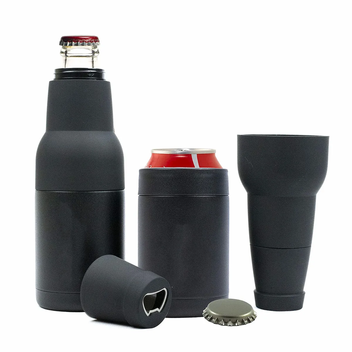 

12 Oz Eco Friendly BPA Free Matte Black Mini Metal Vacuum Insulated Double Walled Stainless Steel Beer Bottle Can Cooler Holder, Customized color acceptable
