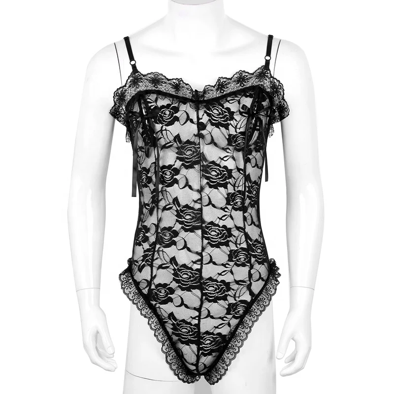 

Mens Sheer Floral Lace One Piece Teddy Lingerie Sissy Crossdress Thongs Leotard Bodysuit