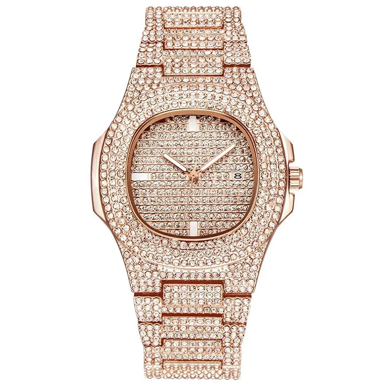 

Top Brand Luxury Bling Quartz Square Men Watch Relojes Hip Hop Gold Full Diamond Iced Out Watch