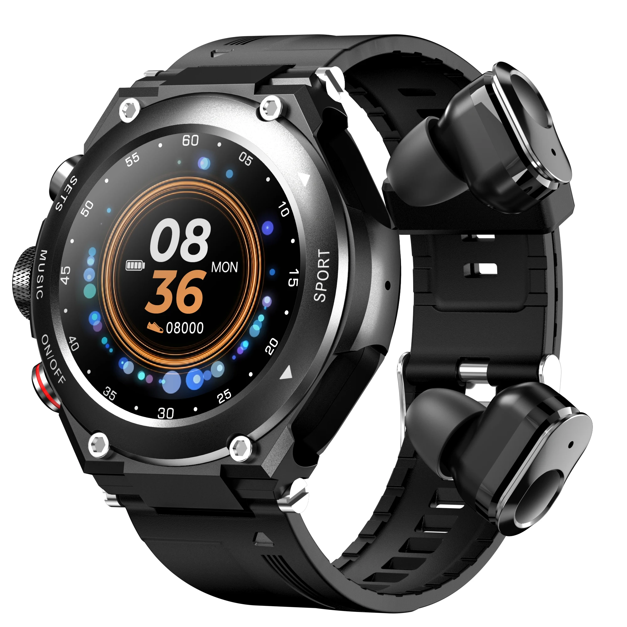 

T92 earbuds watch smart with heart rate blood pressure 2in1 smart watch and earphones watch gps headphones 2 in 1