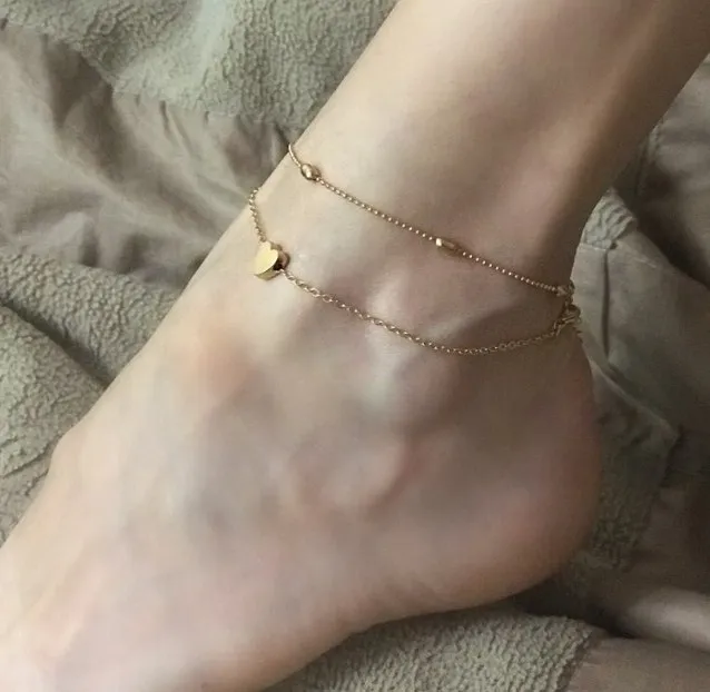 

New Heart Female Anklets Barefoot Crochet Sandals Foot Jewelry Leg New Anklets On Foot Ankle Bracelets For Women Leg Chain, Gold color