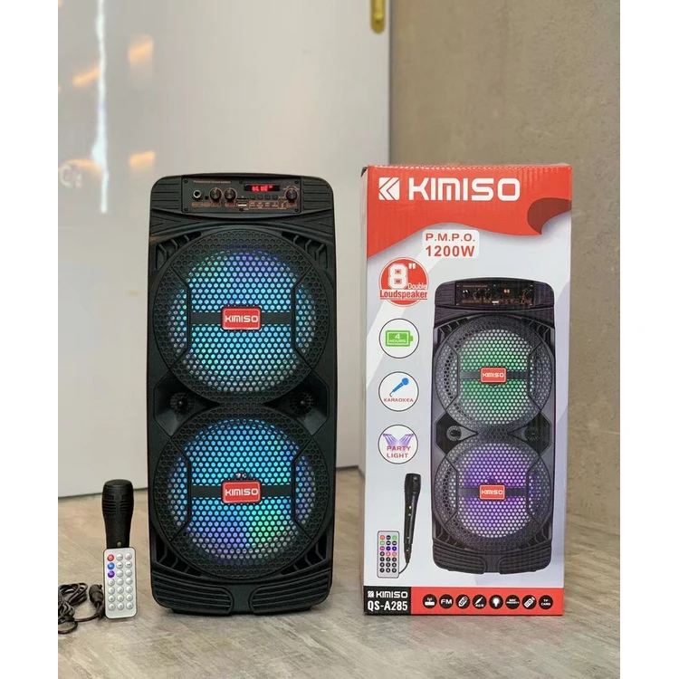 

QS-A285 Factory Wholesale Wireless Speaker KIMISO Double 8inch Horn Speaker Big TWS Plastic Speaker With Remote Control, Black