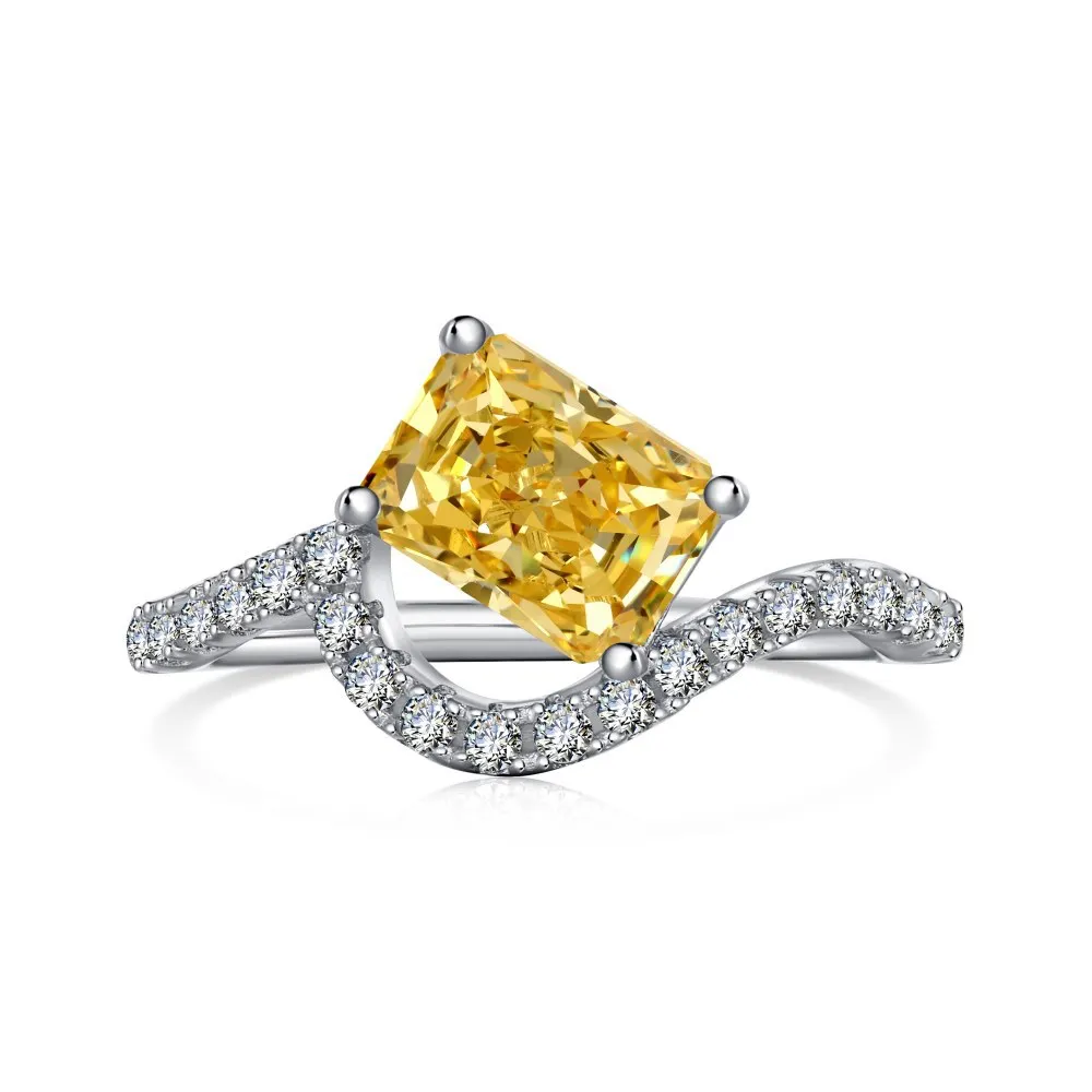 

ZHEFAN Trendy Elegant Design 925 Sterling Sliver Ring Square Cut Ice Cut Yellow Zirconia Jewelry Cocktail Ring Pink CZ Ring