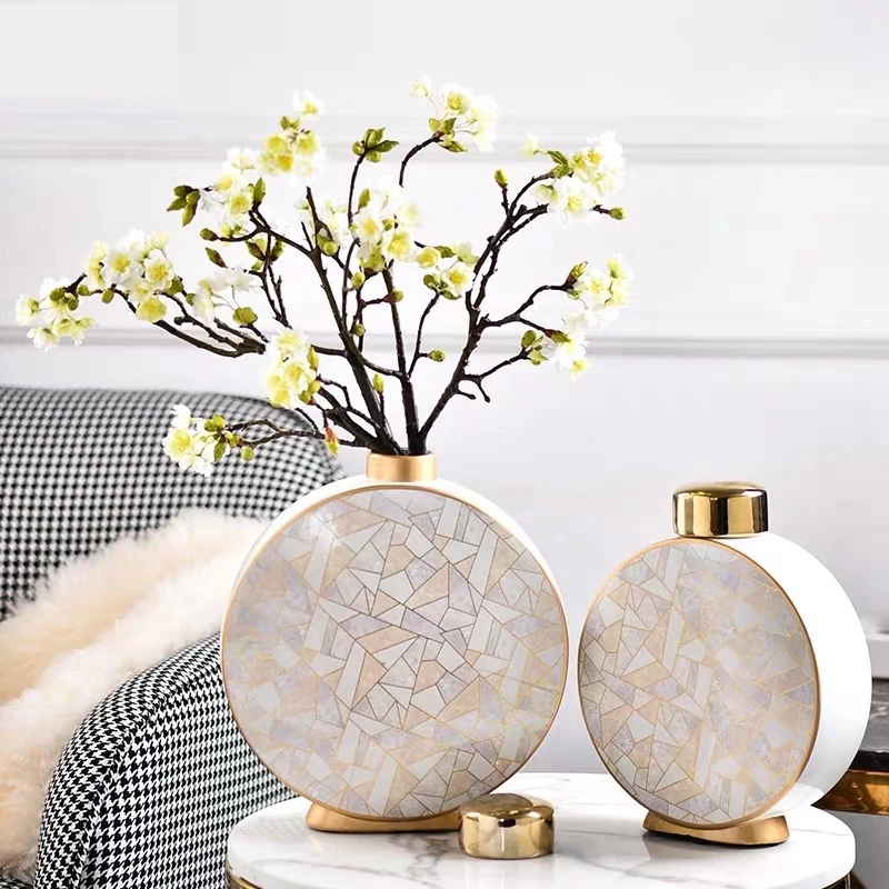 

Luxury Home Ornaments Flower pot Table Decoration Geometric Modern Gold Inlay Ceramic Vase Drop Ship