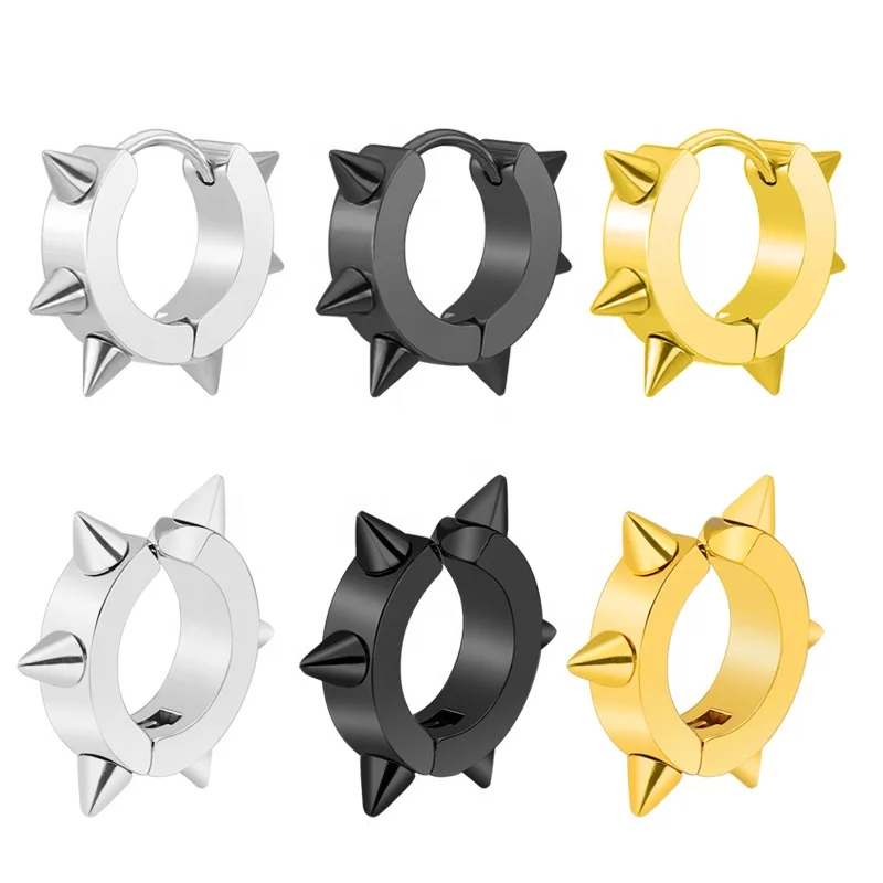 

HYH punk style stainless steel ear clips earrings men, Rodhium/gold/rose gold/black