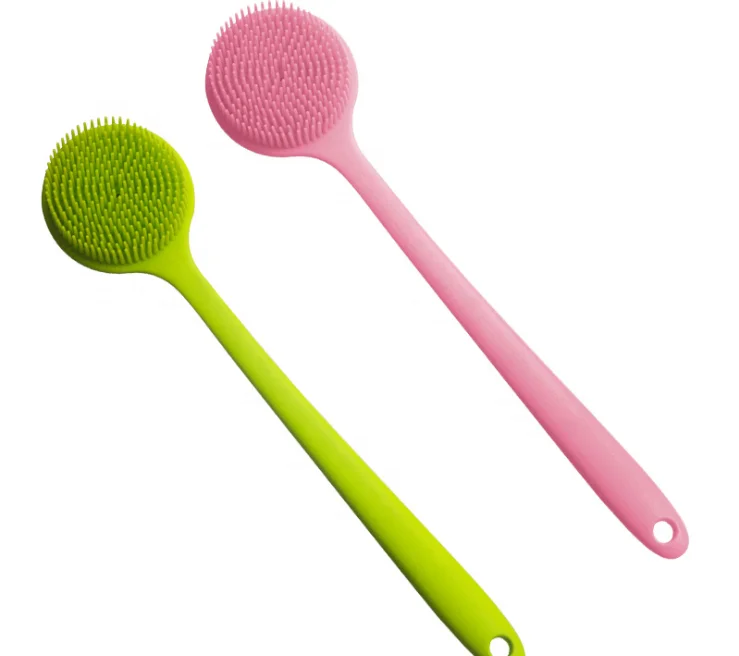 

Professional Bath Brush Long Handle Silicone Body Shower Exfoliating Brush, Pink, green