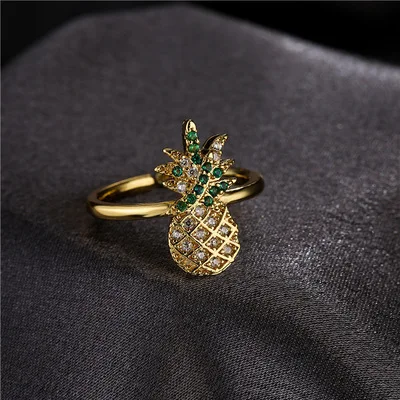 

Newest Fashion Micro Pave Rhinestone Crystal Fruit Finger Rings Gold Plated CZ Pineapple Rings For Summer Girls