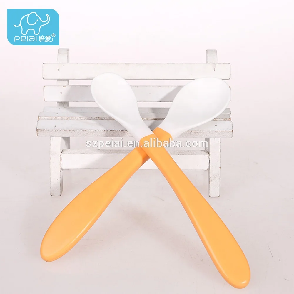 

Wholesale Solid Color High Quality Food Grade Baby Food Spoon Soft Plastic Learning Baby Spoons, Customized color