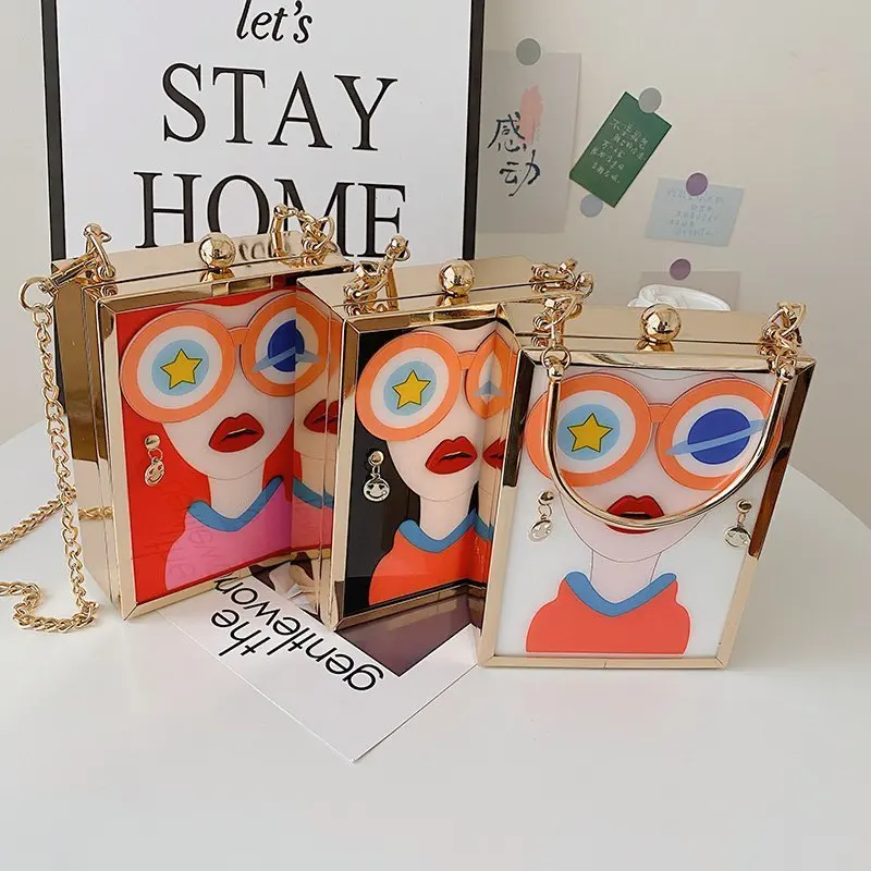 

2021 Glasses Girls Chain Day Clutch Vintage Red Mini Party Purse, White pink red