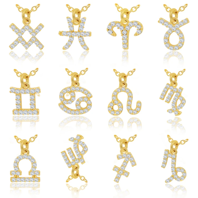 Charm 18k gold zircon zodiac sign pendant necklace for women