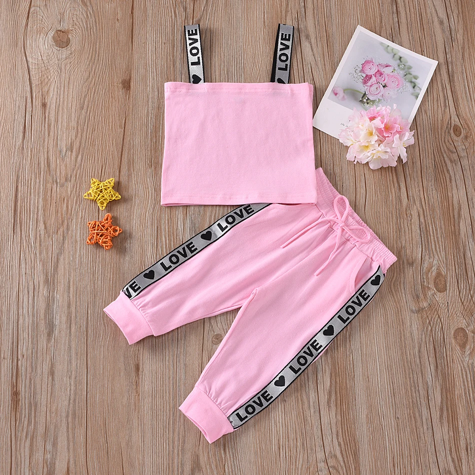 

Kids Girls Summer Clothes Sets Sleeveless Tank Tops And Long Pants Letter Printed Fashion Tracksuits 2 pieces set, Picture shows