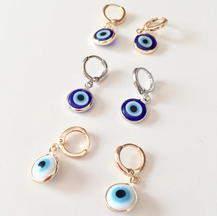 

Blue Devil's Eye alloy gold metal hoop earrings