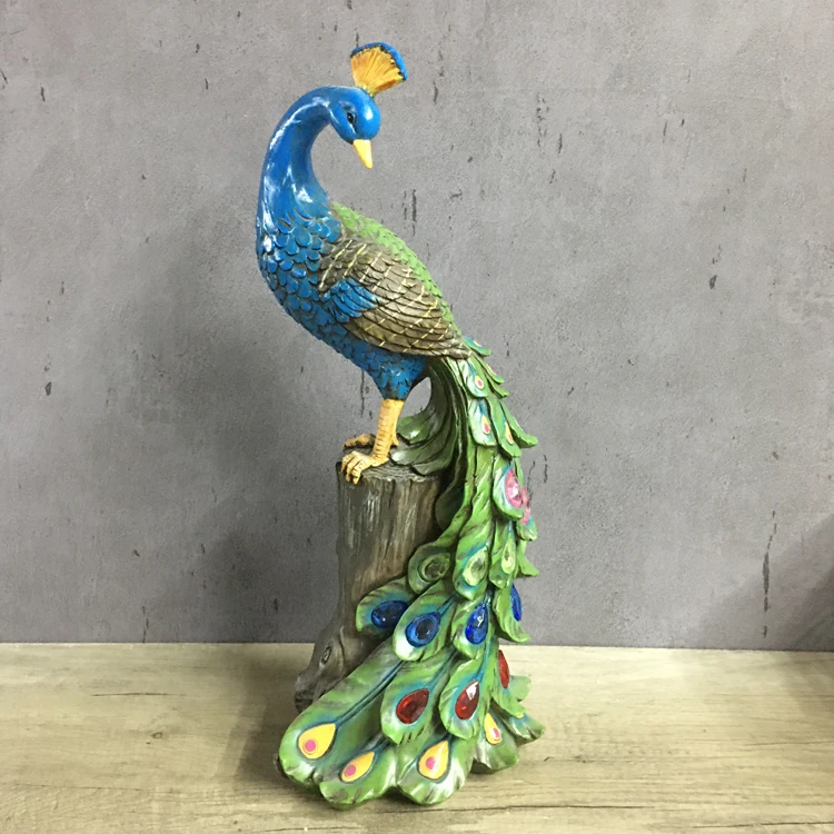 blue peacock Solar light polyresin peacock statue solar garden light large resin peacock feature solar LED light for yard