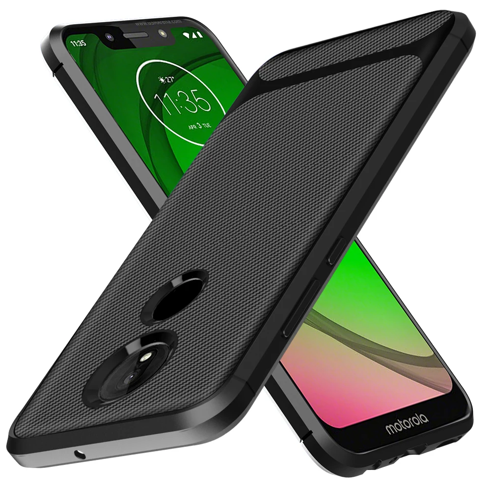 

XINGE Slim Carbon Fiber Rubber Cell Phone Covers Case For Motorola Moto G7 Play accsesorios Para Celular, Black, blue, green, red