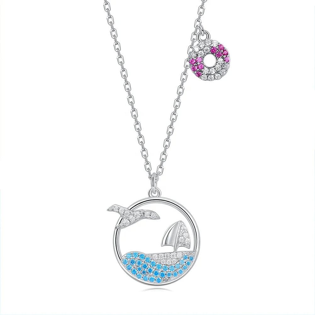 

925 Silver Customized Colorful Pendant Surf Necklace Engraved Stone
