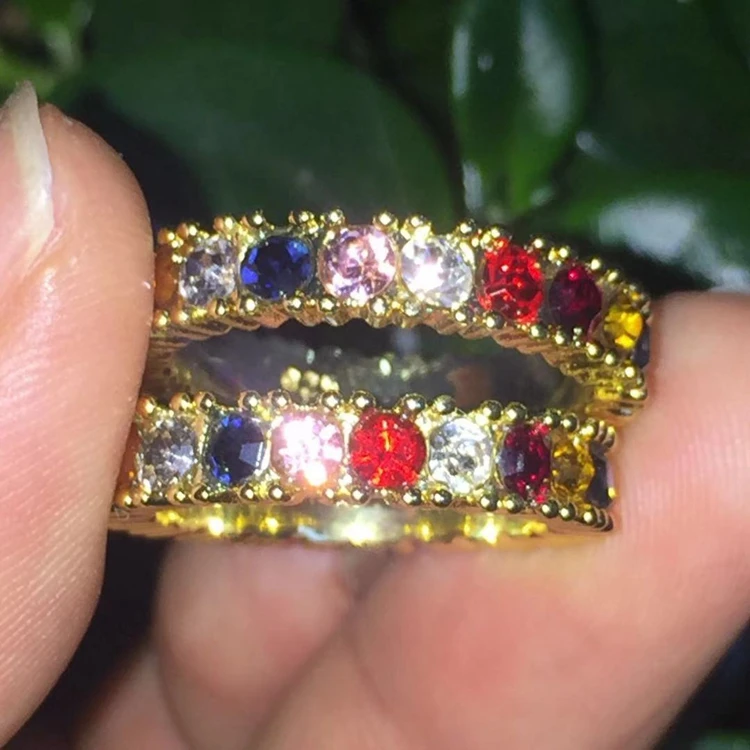 

Jialin jewelry ins Unisex Jewelry Rainbow Rings 1 Carat cz Diamond Ring Women