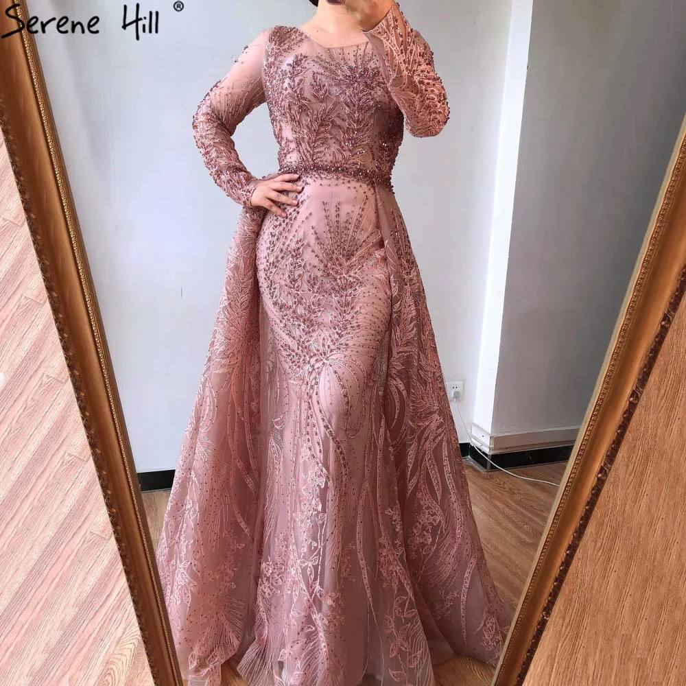 

Pink Beaded Lace Long Mermaid Elegant Evening Gowns Serene Hill LA70541 Muslim Style Navy Blue Formal Party Dress For Women