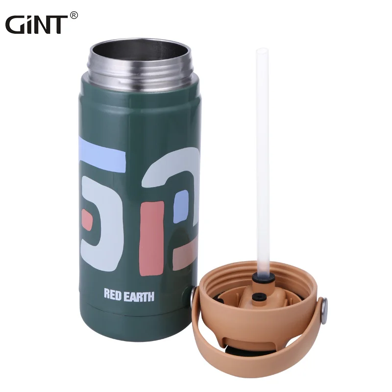 

GiNT 550ml Flip-open Straw Insulated Water Cup Double Wall Stainless Steel Thermal Water Bottle for Running