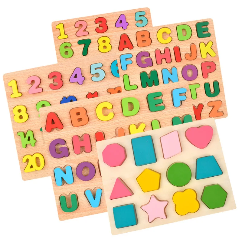 

Montessori Kids Educational Wooden Toys ABC Puzzle Board 3D Number Alphabet Block Puzzle