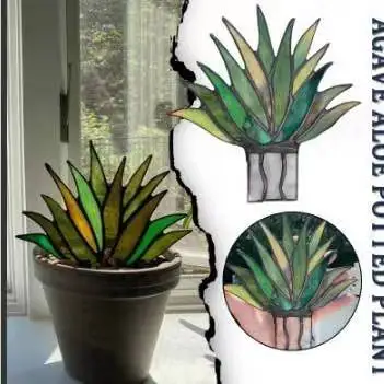 

Suncatcher Stained Agave Plante Realistic Potted Bonsai Mini Acrylic Aloe Decor Art Garden Home Decor