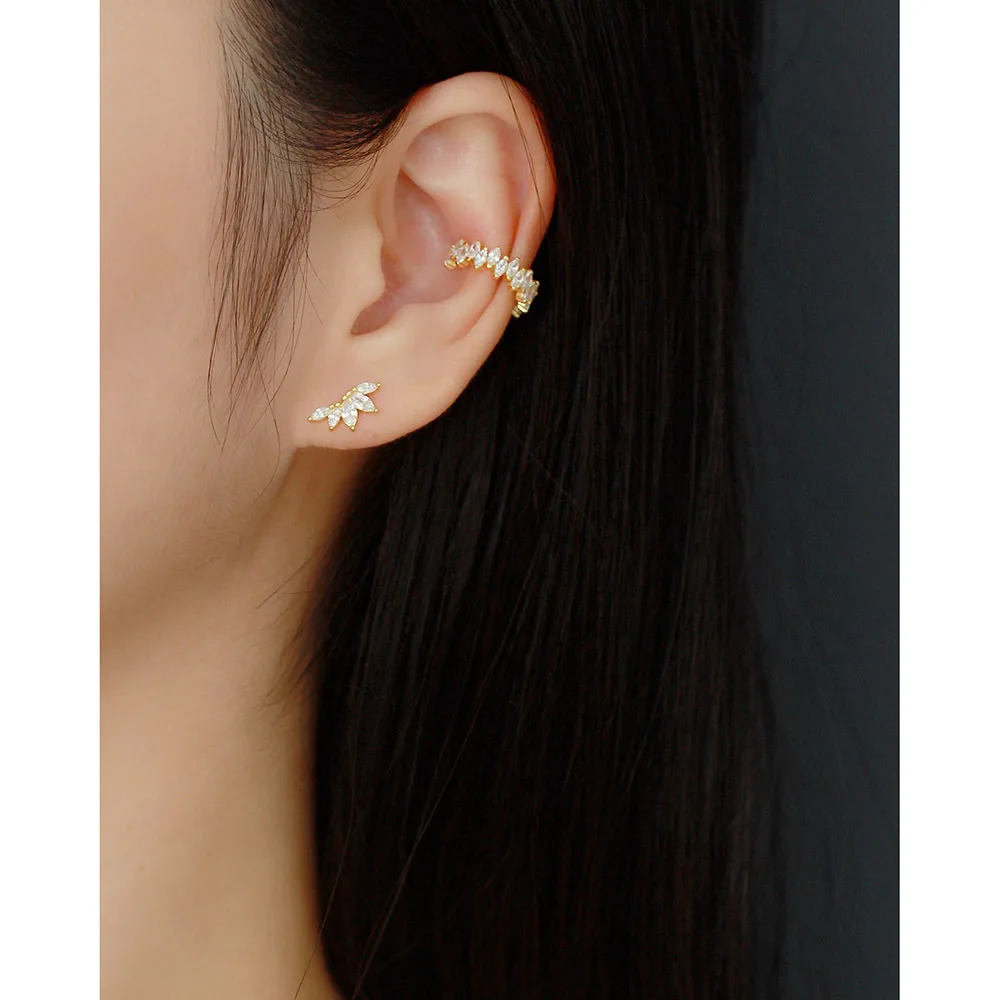 Wholesale 925 Silver Earrings Sets 925 Sterling Silver Stud Earrings and Ear Cuff Clip on Earrings 18K Gold Plated Jewelry Women