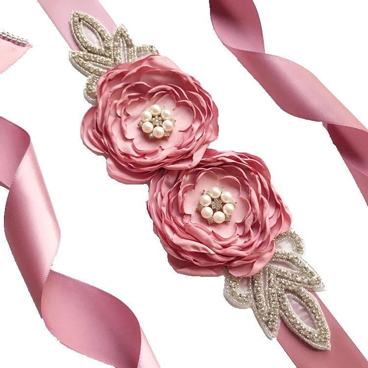 

Handmade 3D Flower Maternity Sash Belt, Pearl Crystal Flower Bridal Sash Belt for Pregnant Prom Bridesmaids, 7 colors