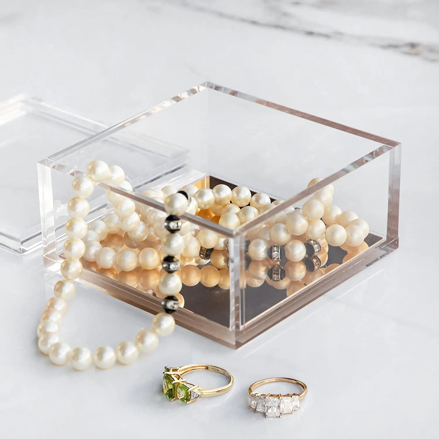 

Handmade Decorative Acrylic Box with Personal Logo Multi-Purpose Clear/Silver Box for Office or Home Storage in Any Room (Large)