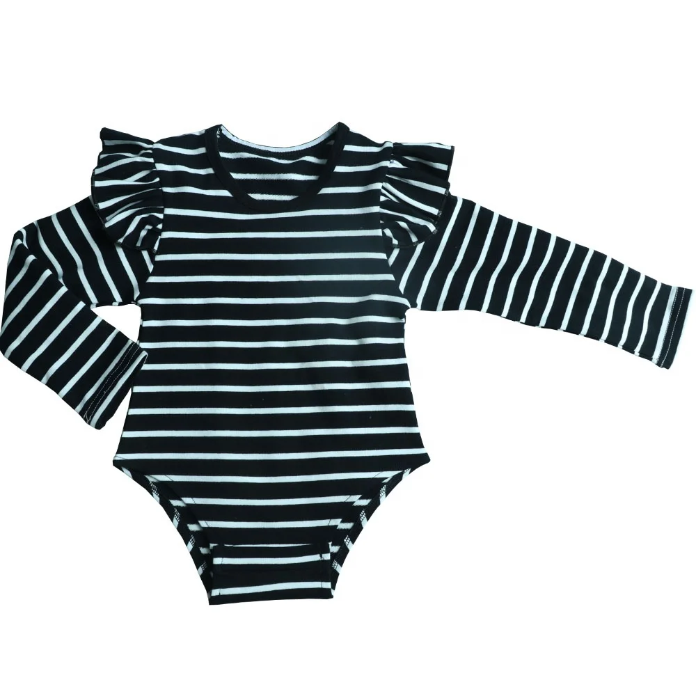 

2020 baby romper custom print bodysuit for infant black striped cotton flutter long sleeves romper baby clothes romper for girls, Customized color