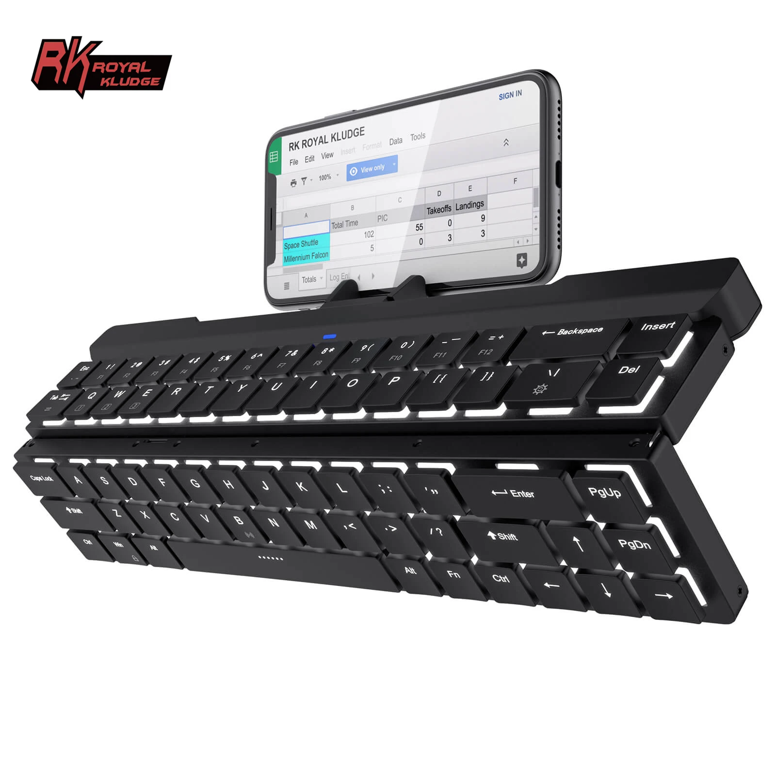 

Royal Kludge RK925 68 key low profile switch thin tablet portable mini wireless folding mechanical keyboard folds 65% RK 925