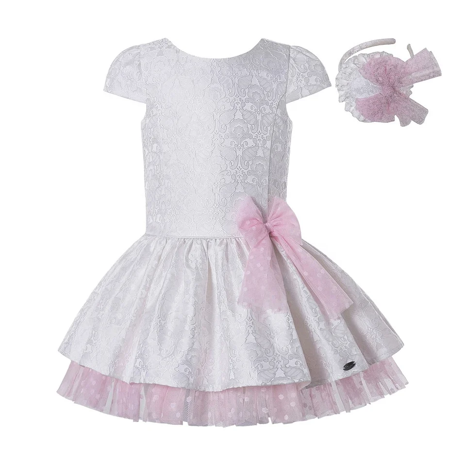 

Pettigirl Jacquard Princess Off White Dresses for Girls Fashion Elegant Clothes with Handmade Headwear