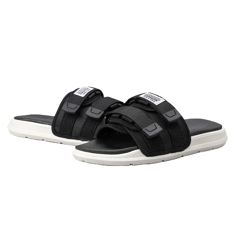 

2020 outdoor fashion footwear summer beach men's sports sandals adjustable black sublimation slippers for men., Black/white