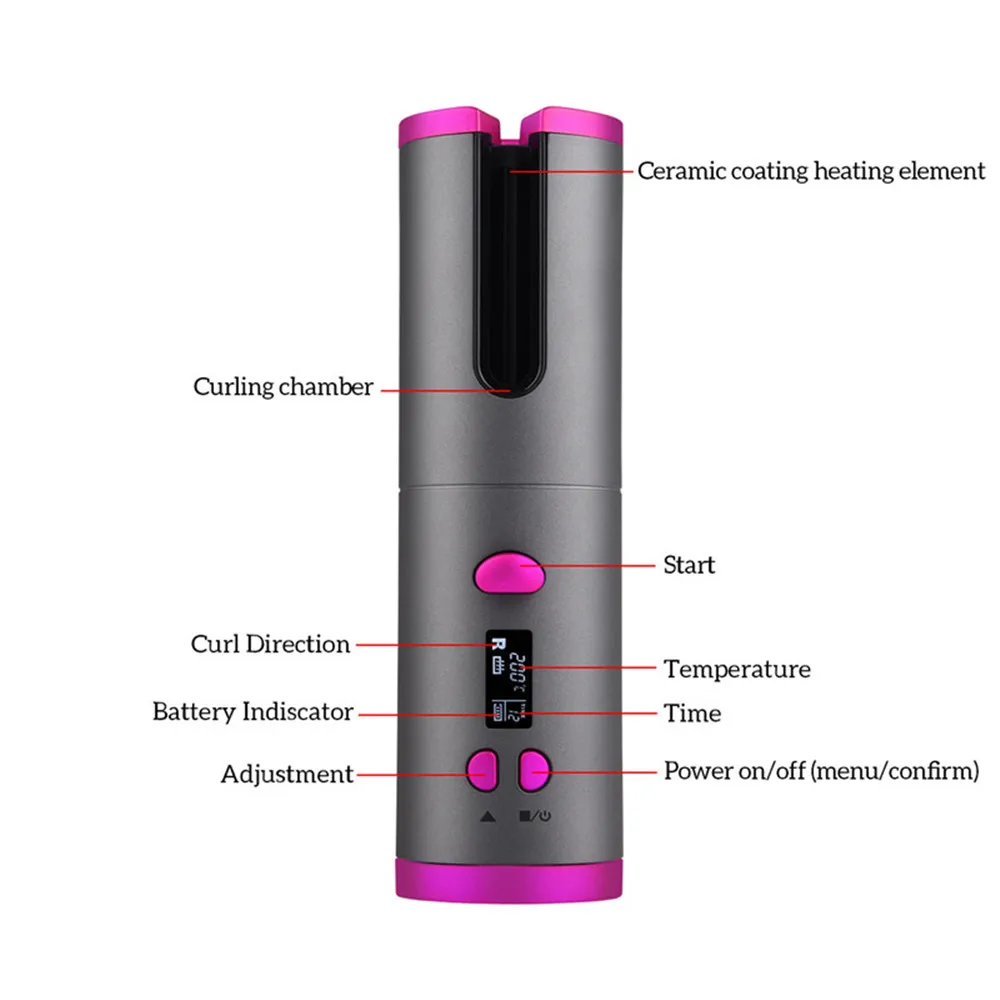 

Wholesale ceramic pro lcd display magic automatic usb rechargeable hair curler for home