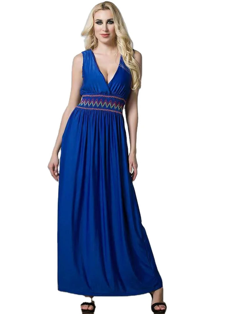 

Large size Bohemian sleeveless belt design beach dress ice silk dress