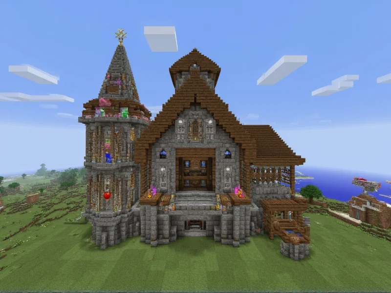 Minecraft building showing creative use of colored blocks