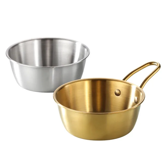 

304 stainless steel korean metal gold mixing Kimchi soup rice salad kitchen noodle bowl with handle
