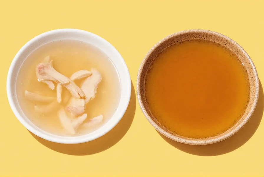 A bowl of warm chicken broth garnished with fresh herbs