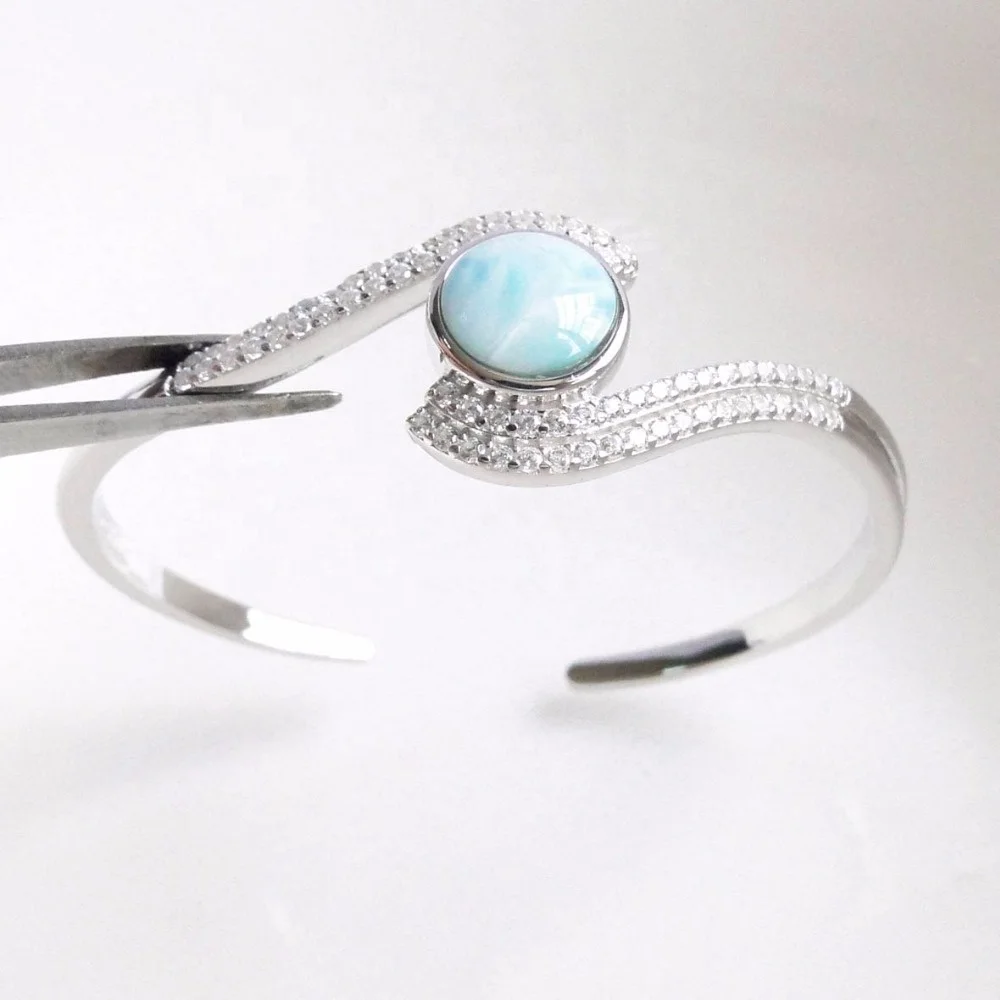 

Wholesales 925 Sterling Silver Natural Lariamr Gemstone Bangle for Ladies