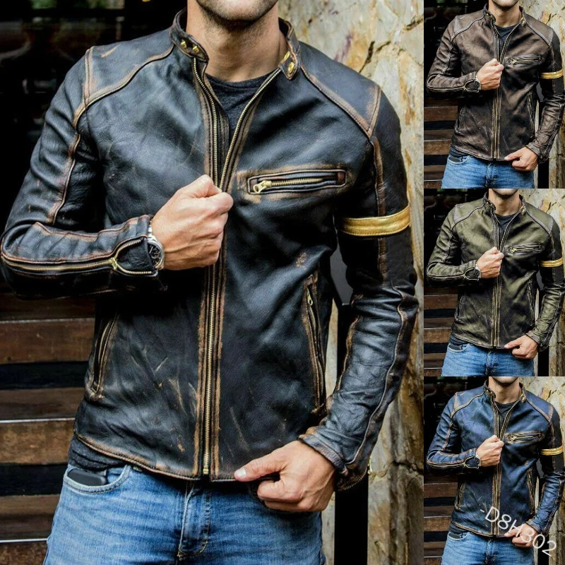 

Popular Washed Men's Leather Jacket Men's Motorcycle Jacket, Pictures