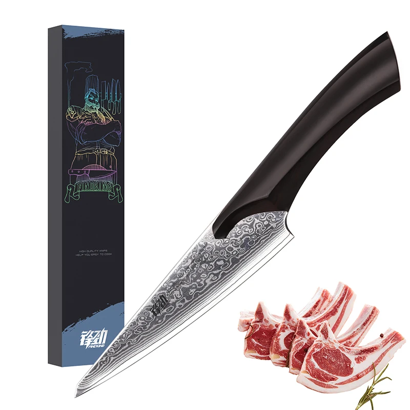 

Findking 6" inches Boning Knife cheetah Damascus Japanese VG10 Steel Sharp Blade Strong Hardness Kitchen Boning Knives, Black,customizable
