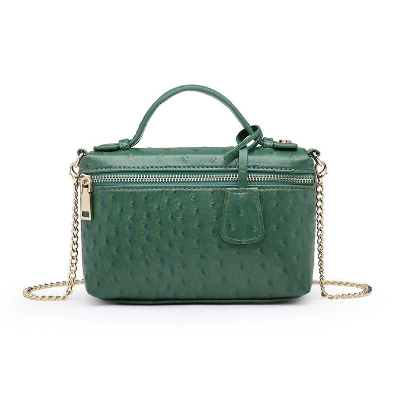 

ostrich leather pattern print case shape pu leather cosmetic bag with chains