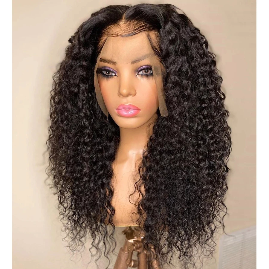 

Indian Natural Curly 100% Human Hair Wigs with Baby Hair 180Density Pre Plucked 13x6 Lace Front Wigs Remy for Women, Natural color lace wig